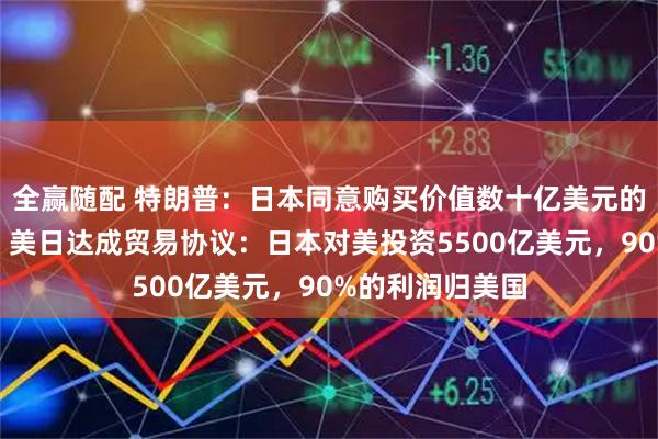 全赢随配 特朗普：日本同意购买价值数十亿美元的美国军事装备！美日达成贸易协议：日本对美投资5500亿美元，90%的利润归美国